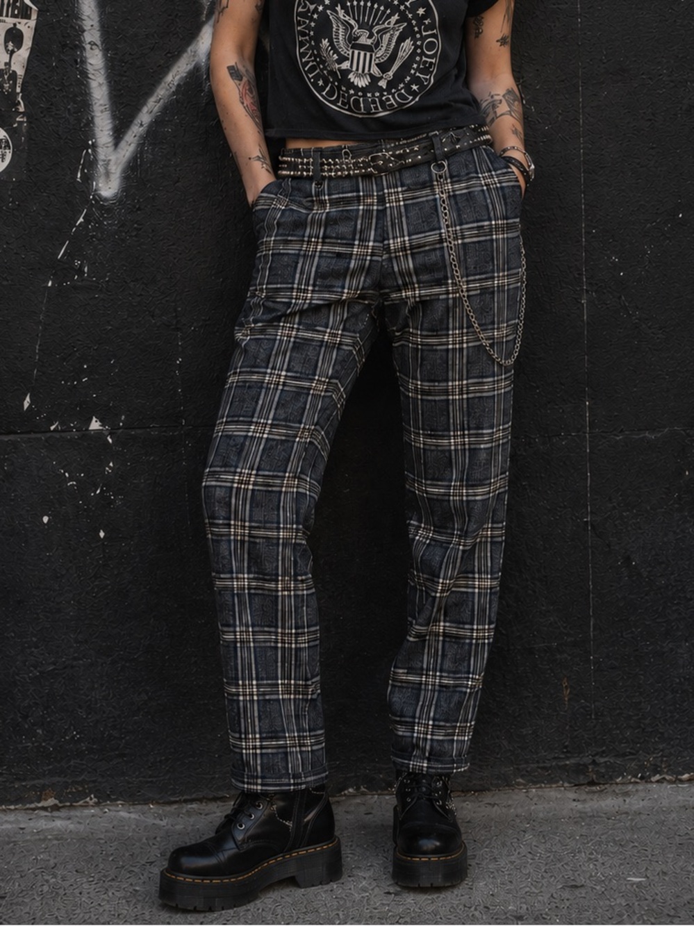 Paisley & Gray Slim Fit Trousers Navy Brown White Plaid W29 32L